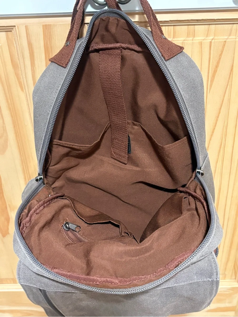 Gadnic Gray Canvas Backpack with Leather Accents